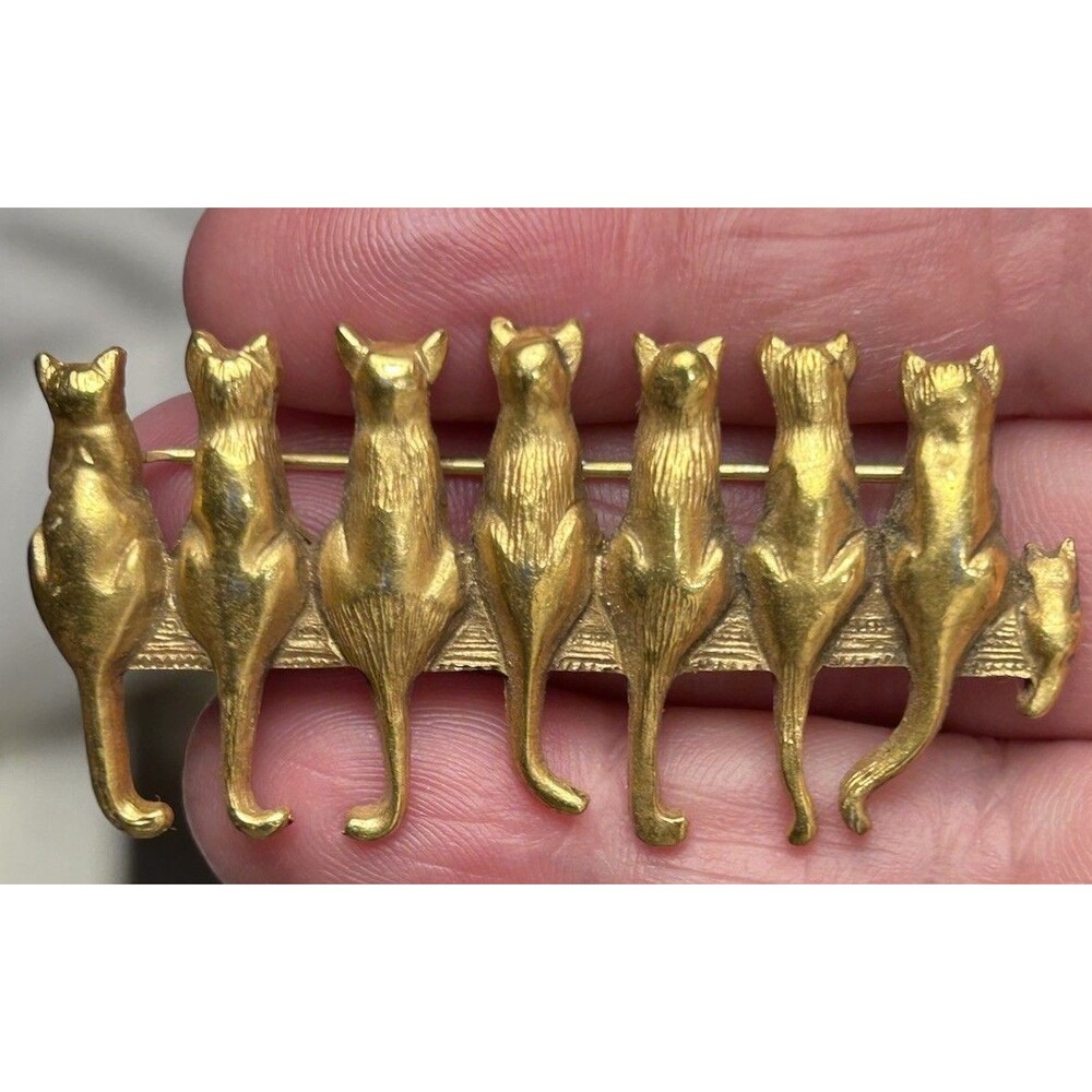 MFA Signed Kitten Brooch Museum of Fine Arts Boston 7 Cats 24k Gold Filled...